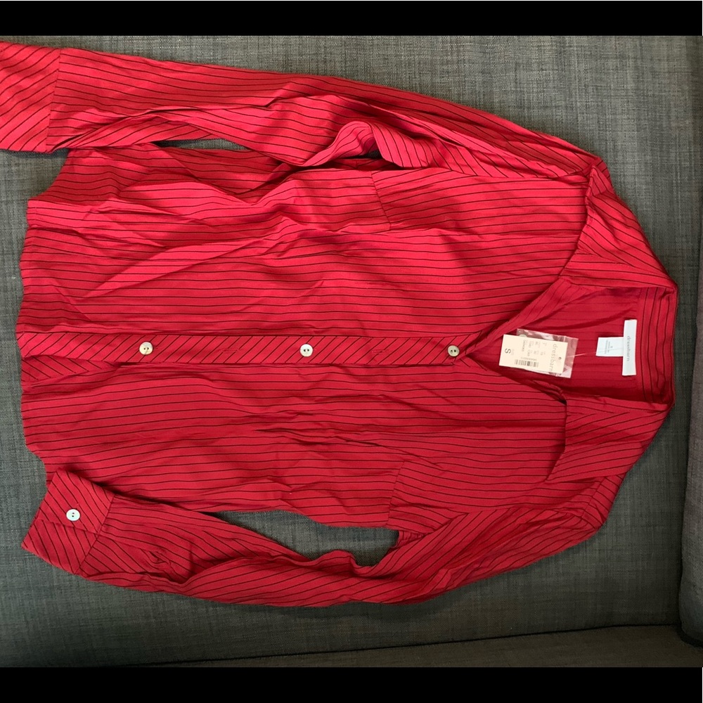 Sm. Red dressbarn Button-Down w/ Black Pinstripes